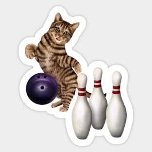 Bowling tabby cat Sticker